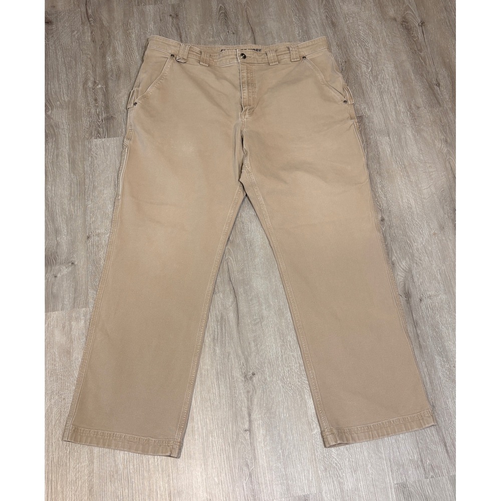 Duluth Trading Co Flex Fire Hose Relaxed Fit Khaki Work Pants Mens 42x32 Utility